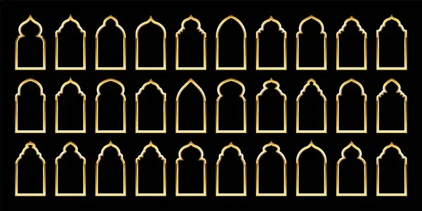 Islam Frame Gaya Oriental Bentuk Arab Emas Jendela Dan Lengkungan - Stok Vektor