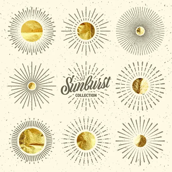 Vintage Grunge Sunburst Raios Sol Folha Ouro Círculos Brilhantes Feitos Ilustrações De Stock Royalty-Free