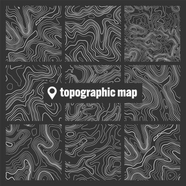 Sınır çizgileri olan topografik harita. Coğrafi arazi şebekesi, rahatlama yüksekliği. Yer yolu deseni. Seyahat ve seyrüsefer, harita tasarım elementi. Vektör illüstrasyonu.