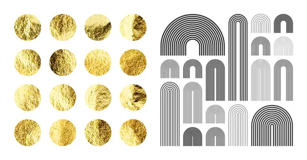 Orta Çağ Elementleri Modern Geometrik Şekiller Altın Folyo Parlak Yapımı Stok Illüstrasyon