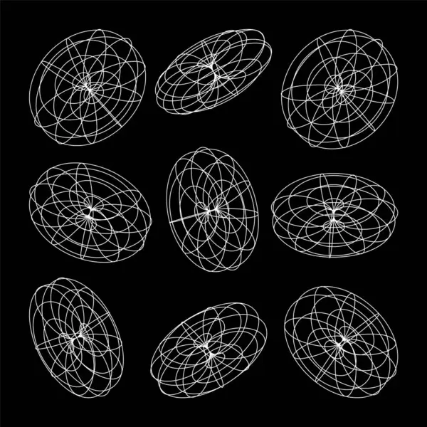 Wireframe Lined Shapes Perspective Mesh Grid Low Poly Geometric Elements 로열티 프리 스톡 벡터