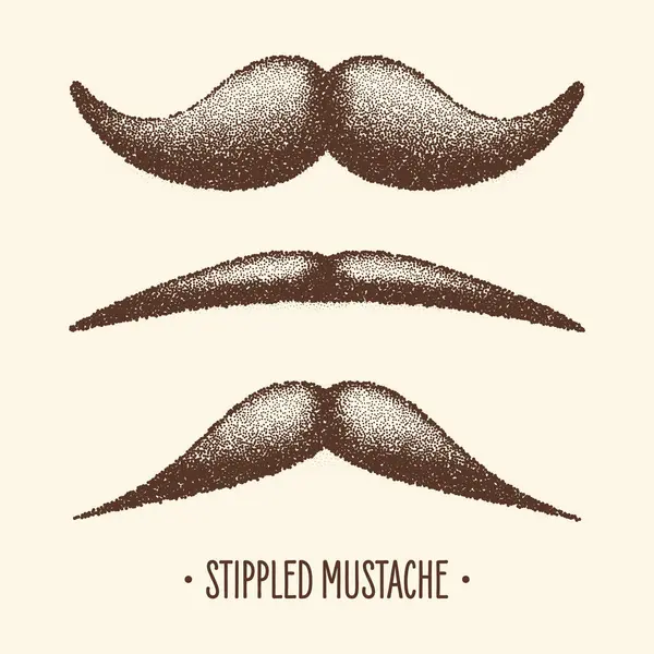 Moustache Vintage Marron Pointes Cheveux Bouclés Barbe Hipster Stippling Point Vecteur En Vente