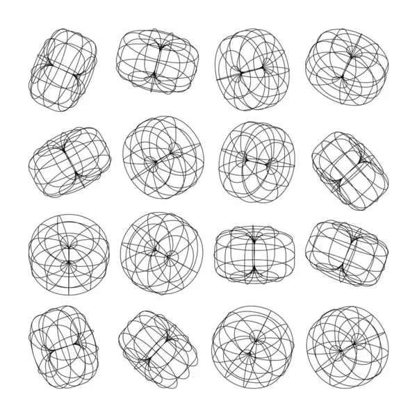 Wireframe Lined Shapes Perspective Mesh Grid Low Poly Geometric Elements Stock Vector