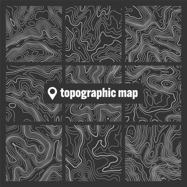 Sınır çizgileri olan topografik harita. Coğrafi arazi şebekesi, rahatlama yüksekliği. Yer yolu deseni. Seyahat ve seyrüsefer, harita tasarım elementi. Vektör illüstrasyonu.