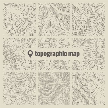 Sınır çizgileri olan topografik harita. Coğrafi arazi şebekesi, rahatlama yüksekliği. Yer yolu deseni. Seyahat ve seyrüsefer, harita tasarım elementi. Vektör illüstrasyonu.