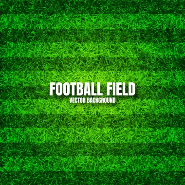 Yeşil çimlerle futbol sahası. Çizgili futbol sahası arka planı. Spor sahası, sahte veya doğal çimenleri olan stadyum. Vektör illüstrasyonu.