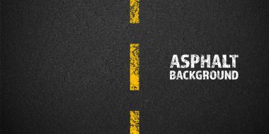 Asfalt yolu, sarı çatlak şerit işareti, beton otoyol yüzeyi, doku. Sokak trafiği, yol ayırma şeridi. Kum tanecikli desen, grunge taşı arkaplan. Vektör illüstrasyonu.