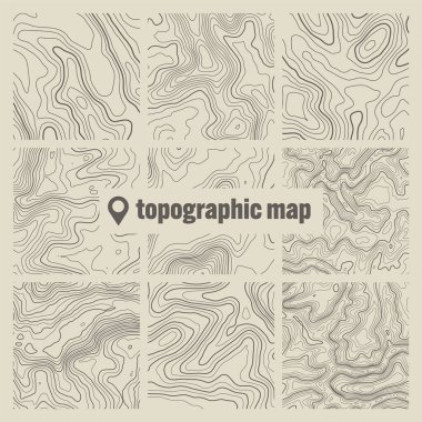 Sınır çizgileri olan topografik harita. Coğrafi arazi şebekesi, rahatlama yüksekliği. Yer yolu deseni. Seyahat ve seyrüsefer, harita tasarım elementi. Vektör illüstrasyonu.