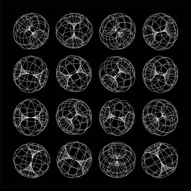 Kablo çerçeveli şekiller. Perspektif ağı, 3 boyutlu ızgara. Düşük polimetrik elementler. Retro gelecek tasarım elementleri, y2k, buhar dalgası ve sentetik dalga tarzı. Vektör illüstrasyonu.