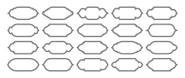İslami çerçeveler, doğu tarzı objeler. Arap şekilleri, pencereler ve kemerler. Geleneksel süs afişi, çerçeve. Müslüman bayramları, Ramazan Kareem. Modern doğu mimarisi. Vektör illüstrasyonu.