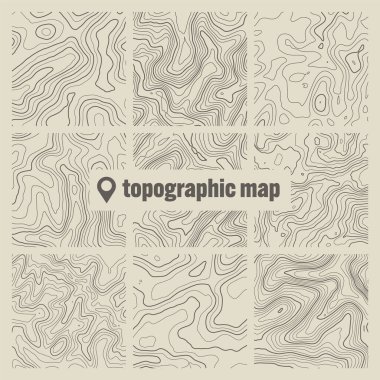 Sınır çizgileri olan topografik harita. Coğrafi arazi şebekesi, rahatlama yüksekliği. Yer yolu deseni. Seyahat ve seyrüsefer, harita tasarım elementi. Vektör illüstrasyonu.