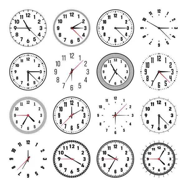 Ellerle mekanik saat yüzleri, bezel. Dakika, saat işaretleri, numaralar ve Arapça rakamlarla ara. Zamanlayıcı ya da kronometre elemanı. Daire ölçeğini bölümlerle ölçüyorum. Vektör illüstrasyonu.