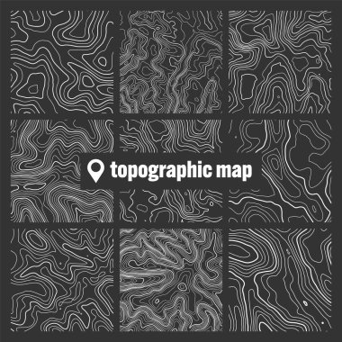 Sınır çizgileri olan topografik harita. Coğrafi arazi şebekesi, rahatlama yüksekliği. Yer yolu deseni. Seyahat ve seyrüsefer, harita tasarım elementi. Vektör illüstrasyonu.
