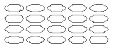 İslami çerçeveler, doğu tarzı objeler. Arap şekilleri, pencereler ve kemerler. Geleneksel süs afişi, çerçeve. Müslüman bayramları, Ramazan Kareem. Modern doğu mimarisi. Vektör illüstrasyonu.