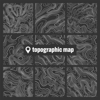 Sınır çizgileri olan topografik harita. Coğrafi arazi şebekesi, rahatlama yüksekliği. Yer yolu deseni. Seyahat ve seyrüsefer, harita tasarım elementi. Vektör illüstrasyonu.