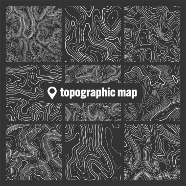 Sınır çizgileri olan topografik harita. Coğrafi arazi şebekesi, rahatlama yüksekliği. Yer yolu deseni. Seyahat ve seyrüsefer, harita tasarım elementi. Vektör illüstrasyonu.