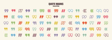 Metin tırnak işaretleri. El çizimi tırnak işareti. Tipografik konuşma işareti sembolü. Vektör çizimi. Mesaj ya da yorum. Vektör illüstrasyonu.