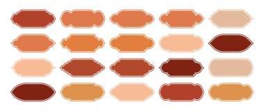 İslami çerçeveler, doğu tarzı objeler. Arap şekilleri, pencereler ve kemerler. Geleneksel süs afişi, çerçeve. Müslüman bayramları, Ramazan Kareem. Modern doğu mimarisi. Vektör illüstrasyonu.