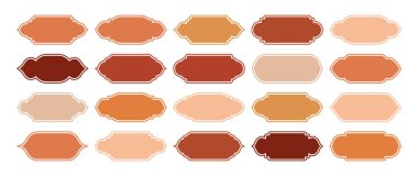 İslami çerçeveler, doğu tarzı objeler. Arap şekilleri, pencereler ve kemerler. Geleneksel süs afişi, çerçeve. Müslüman bayramları, Ramazan Kareem. Modern doğu mimarisi. Vektör illüstrasyonu.