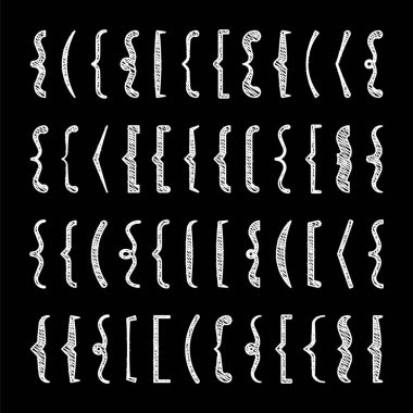 Gölgeli metinler, siyah alıntı kutusu. Kıvırcık, kare ve köşe parantezleri. Klasik basım sembolü, kaligrafik alıntı çerçevesi. Karalama, harf elemanı. Vektör illüstrasyonu.