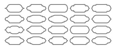 İslami çerçeveler, doğu tarzı objeler. Arap şekilleri, pencereler ve kemerler. Geleneksel süs afişi, çerçeve. Müslüman bayramları, Ramazan Kareem. Modern doğu mimarisi. Vektör illüstrasyonu.
