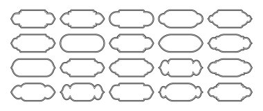 İslami çerçeveler, doğu tarzı objeler. Arap şekilleri, pencereler ve kemerler. Geleneksel süs afişi, çerçeve. Müslüman bayramları, Ramazan Kareem. Modern doğu mimarisi. Vektör illüstrasyonu.