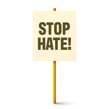 Metin sloganı ve tahta tutacağı olan protesto tabelası. Gösteri afişi. Karton pano modellemesi grevde. Sosyal reklam. Vektör illüstrasyonu.