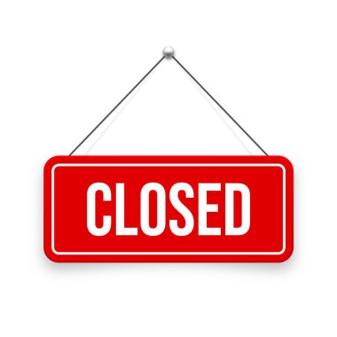 Gerçekçi kapalı tabela. Kafe, restoran, bar ya da perakende mağazası için klasik kapı tabelası. Duyuru pankartı, iş ya da hizmet için bilgi tabelası. Vektör illüstrasyonu.