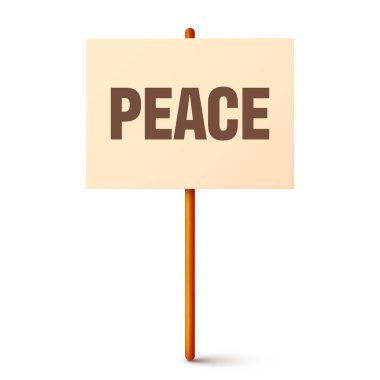 Metin sloganı ve tahta tutacağı olan protesto tabelası. Gösteri afişi. Karton pano modellemesi grevde. Sosyal reklam. Vektör illüstrasyonu.