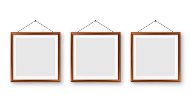Gerçekçi boş tahta çerçeve koleksiyonu. Sanat, fotoğraf ya da reklam için modern poster modeli. Sanat galerileri, iç dekorasyon ve markalaşma için mükemmel. Vektör illüstrasyonu.
