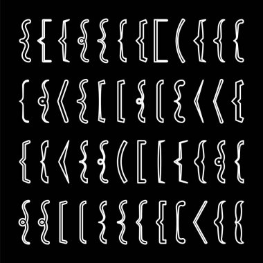 Metin parantezi koleksiyonu, siyah alıntı kutusu. Kıvırcık, kare ve köşe parantezleri. Klasik basım sembolü, kaligrafik alıntı çerçevesi. Karalama, harf elemanı. Vektör illüstrasyonu.