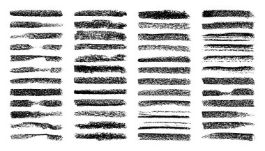Grunge fırça darbeleri, çizgiler, mürekkep lekeleri, elle çizilmiş karalama şekilleri. El yapımı kabataslak izler, akrilik lekeler, kömür çizgileri. Boya dokuları, kuru fırça etkisi. İşaret altı çizili. Vektör illüstrasyonu.
