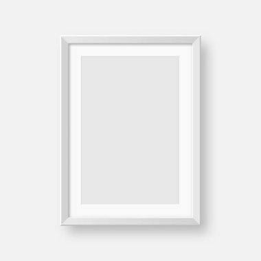 Gerçekçi beyaz resim çerçevesi. Sanat, fotoğraf ya da reklam için modern poster modeli. Sanat galerileri, iç dekorasyon ve markalaşma için mükemmel. Vektör illüstrasyonu.