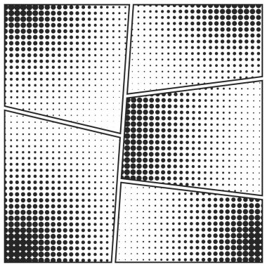 Çizgi film özgeçmişi ayarlandı. Yarım ton unsurlu siyah beyaz çizgi roman posteri. Retro Pop Art tarzı. Vektör illüstrasyonu.