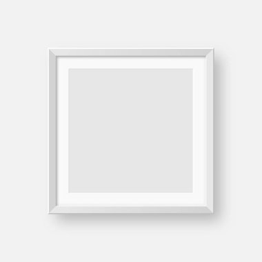 Gerçekçi beyaz resim çerçevesi. Sanat, fotoğraf ya da reklam için modern poster modeli. Sanat galerileri, iç dekorasyon ve markalaşma için mükemmel. Vektör illüstrasyonu.