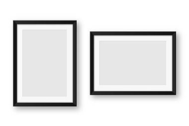 Gerçekçi boş resim çerçeveleri koleksiyonu. Sanat, fotoğraf ya da reklam için modern poster modeli. Sanat galerileri, iç dekorasyon ve markalaşma için mükemmel. Vektör illüstrasyonu.