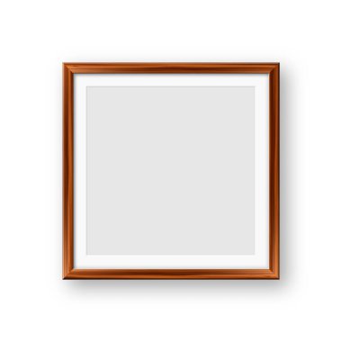 Gerçekçi boş ahşap resim çerçevesi. Sanat, fotoğraf ya da reklam için modern poster modeli. Sanat galerileri, iç dekorasyon ve markalaşma için mükemmel. Vektör illüstrasyonu.