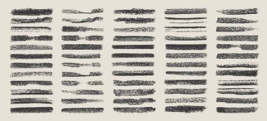 Grunge fırça darbeleri, çizgiler, mürekkep lekeleri, elle çizilmiş karalama şekilleri. El yapımı kabataslak izler, akrilik lekeler, kömür çizgileri. Boya dokuları, kuru fırça etkisi. İşaret altı çizili. Vektör illüstrasyonu.
