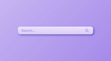 Renkli 3D arama çubuğu şablonu. Arama kutusu, adres çubuğu ve metin alanı olan internet tarayıcı motoru. Kullanıcı tasarımı, web arayüzü ögesi web simgeleri ve düğmeye basın. Vektör illüstrasyonu.