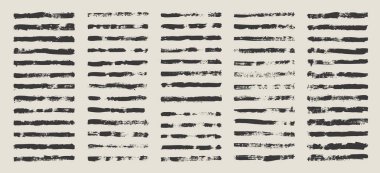 Grunge fırça darbeleri, çizgiler, mürekkep lekeleri, elle çizilmiş karalama şekilleri. El yapımı kabataslak izler, akrilik lekeler, kömür çizgileri. Boya dokuları, kuru fırça etkisi. İşaret altı çizili. Vektör illüstrasyonu.
