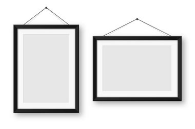 Gerçekçi boş resim çerçeveleri koleksiyonu. Sanat, fotoğraf ya da reklam için modern poster modeli. Sanat galerileri, iç dekorasyon ve markalaşma için mükemmel. Vektör illüstrasyonu.