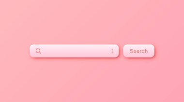 Renkli 3D arama çubuğu şablonu. Arama kutusu, adres çubuğu ve metin alanı olan internet tarayıcı motoru. Kullanıcı tasarımı, web arayüzü ögesi web simgeleri ve düğmeye basın. Vektör illüstrasyonu.
