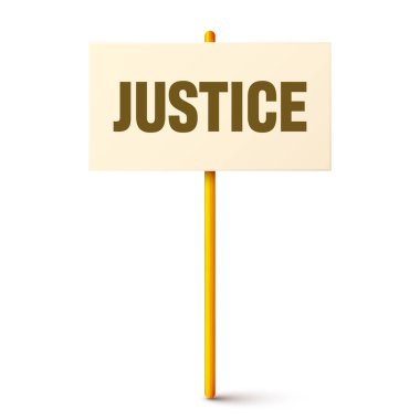 Metin sloganı ve tahta tutacağı olan protesto tabelası. Gösteri afişi. Karton pano modellemesi grevde. Sosyal reklam. Vektör illüstrasyonu.