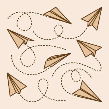 Şeffaf arka planda el yapımı gerçekçi kağıt uçaklar koleksiyonu. Origami uçağı düz stil. Vektör illüstrasyonu