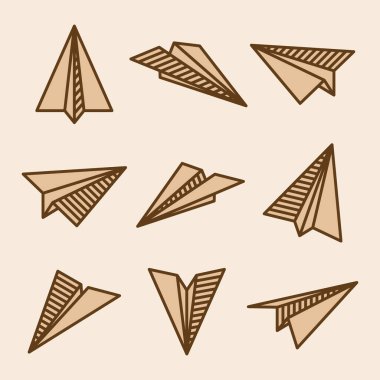 Şeffaf arka planda el yapımı gerçekçi kağıt uçaklar koleksiyonu. Origami uçağı düz stil. Vektör illüstrasyonu