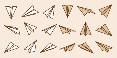 Şeffaf arka planda el yapımı gerçekçi kağıt uçaklar koleksiyonu. Origami uçağı düz stil. Vektör illüstrasyonu