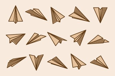 Şeffaf arka planda el yapımı gerçekçi kağıt uçaklar koleksiyonu. Origami uçağı düz stil. Vektör illüstrasyonu