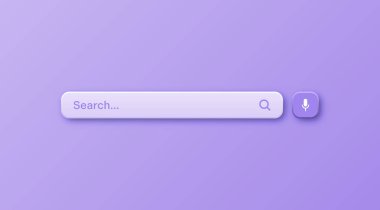 Renkli 3D arama çubuğu şablonu. Arama kutusu, adres çubuğu ve metin alanı olan internet tarayıcı motoru. Kullanıcı tasarımı, web arayüzü ögesi web simgeleri ve düğmeye basın. Vektör illüstrasyonu.