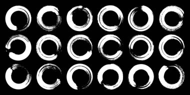 Grunge daireleri, fırça darbeleri, çizgiler, mürekkep lekeleri, elle çizilmiş karalama şekilleri. El yapımı kabataslak izler, akrilik lekeler, kömür çizgileri. Boya dokuları, kuru fırça etkisi. Vektör illüstrasyonu.