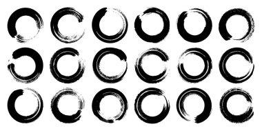 Grunge daireleri, fırça darbeleri, çizgiler, mürekkep lekeleri, elle çizilmiş karalama şekilleri. El yapımı kabataslak izler, akrilik lekeler, kömür çizgileri. Boya dokuları, kuru fırça etkisi. Vektör illüstrasyonu.